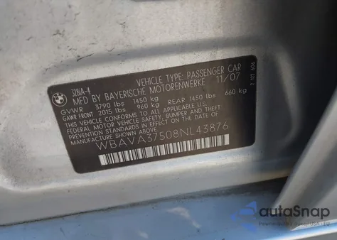 2008 BMW 328 I z USA, uszkodzony, nr VIN WBAVA37508NL43876